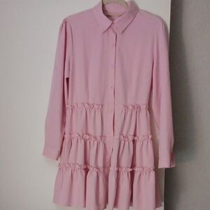Pink Ruffle Button-Up Dress M